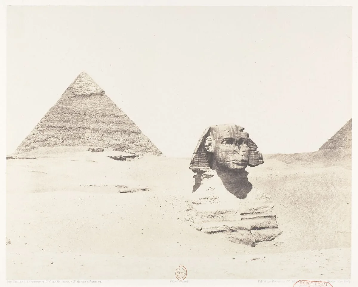 Djîzeh (Nécropole de Memphis), Sphinx et Pyramides — Félix Teynard|Imprimerie Photographique de H. de Fonteny et Cie