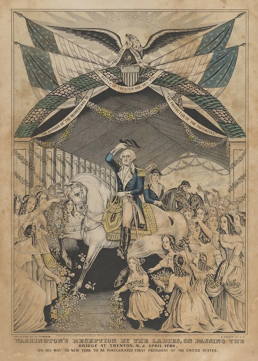 Washington's Reception by the Ladies on Passing the Bridge at Trenton, N.J., April 1789, on His Way to be Inaugurated First President of the United States — Nathaniel Currier|George Washington