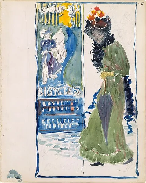 Large Boston Public Garden Sketchbook: Design for a bicycle poster — Maurice Brazil Prendergast