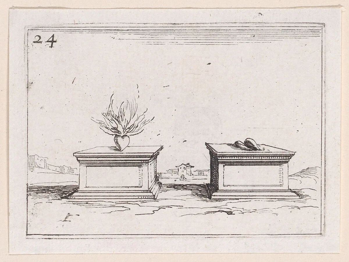 Les Deux Coeurs (The Two Hearts), from Lux Claustri ou La Lumière du Cloitre (The Light of the Cloisters), plate 24 — Jacques Callot|François Langlois