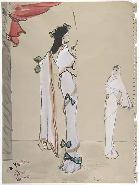 Design for a Full-length White Evening Dress, Shown in Two Views — Christian Bérard