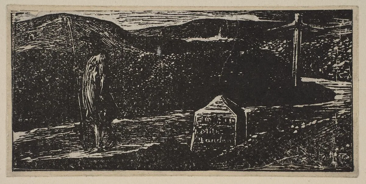 Colinet's Journey: Milestone Marked 'LXII Miles to London', from Thornton's "Pastorals of Virgil" — Robert John Thornton|William Blake|Virgil