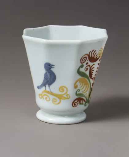 Octagonal beaker decorated with bird and trees