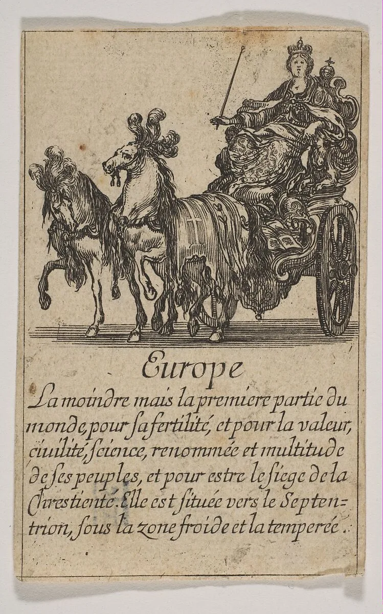 Allegory of Europe, from "Jeu de la Géographie" — Stefano della Bella|Jean Desmarets de Saint-Sorlin|Henri Le Gras|Louis XIV, King of France
