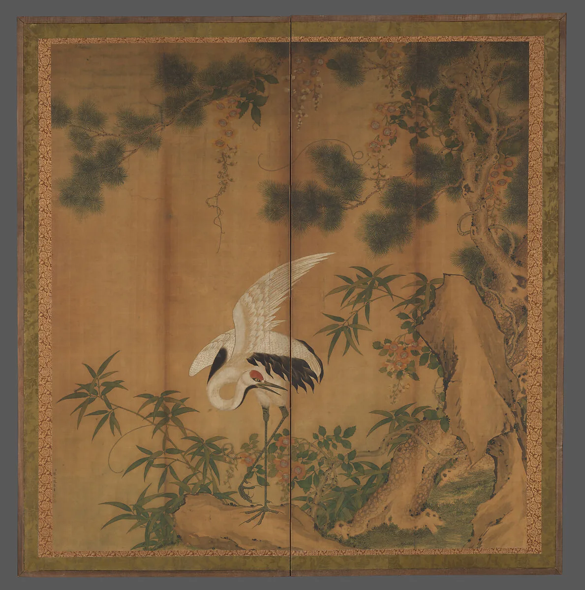 清 陳兆鳳 松鶴圖 四條屏|Crane, pine, and rock — Chen Zhaofeng