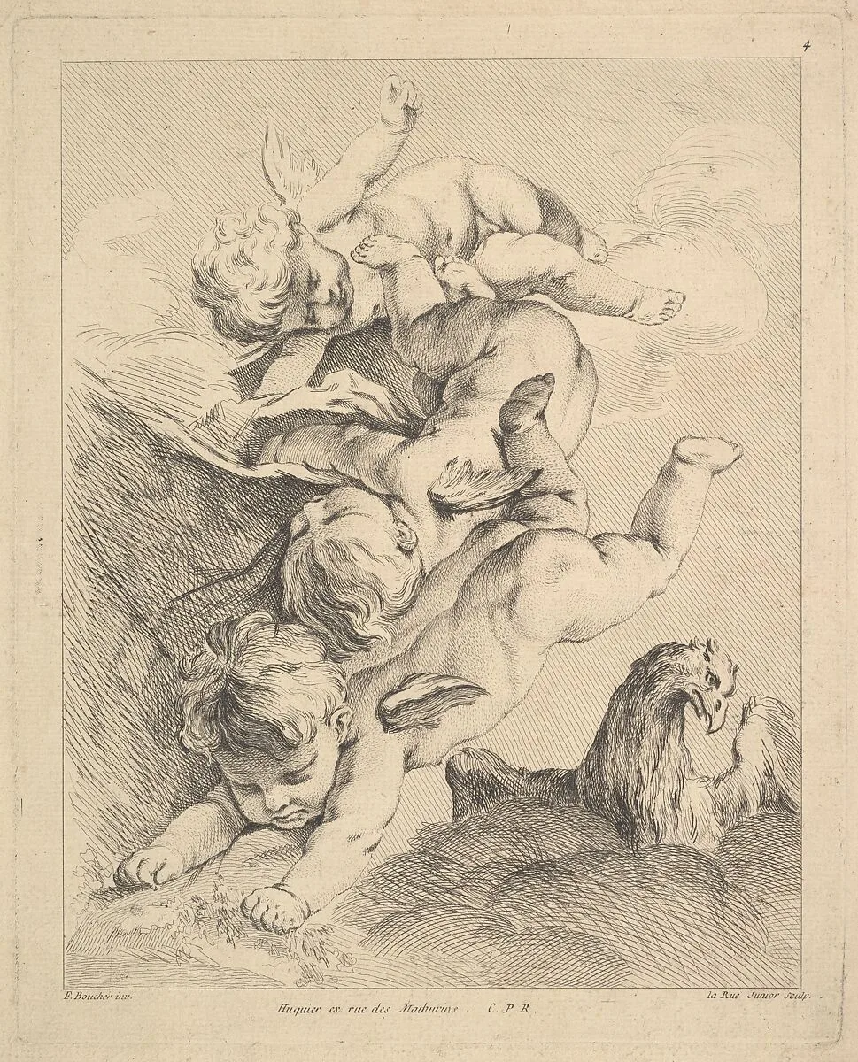 Three Cupids Turning a Somersault, an Eagle on the Right — Louis Félix de La Rue|François Boucher