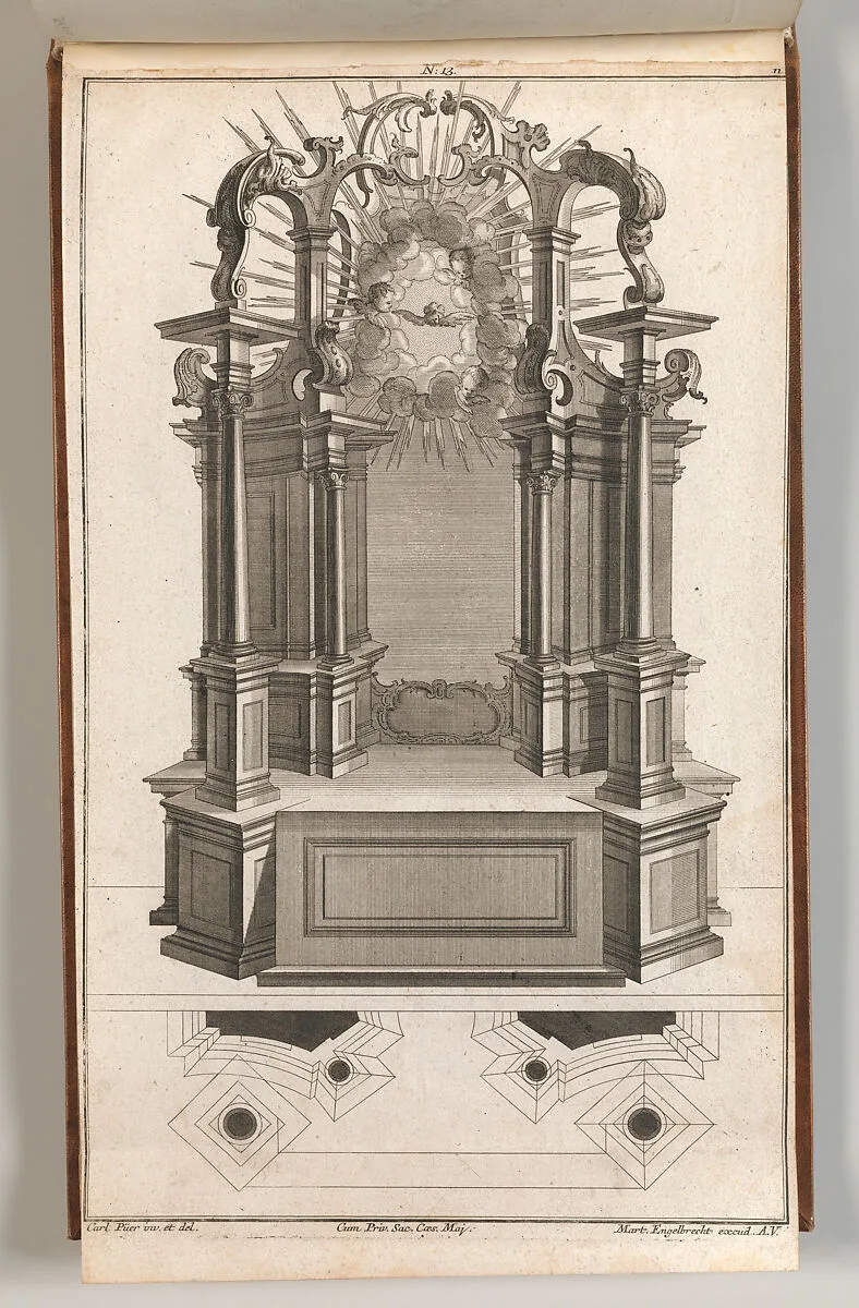 Design for a Monumental Altar, Plate n from 'Unterschiedliche Neu Inventierte Altäre mit darzu gehörigen Profillen u. Grundrißen.' — Martin Engelbrecht|Carl Pier