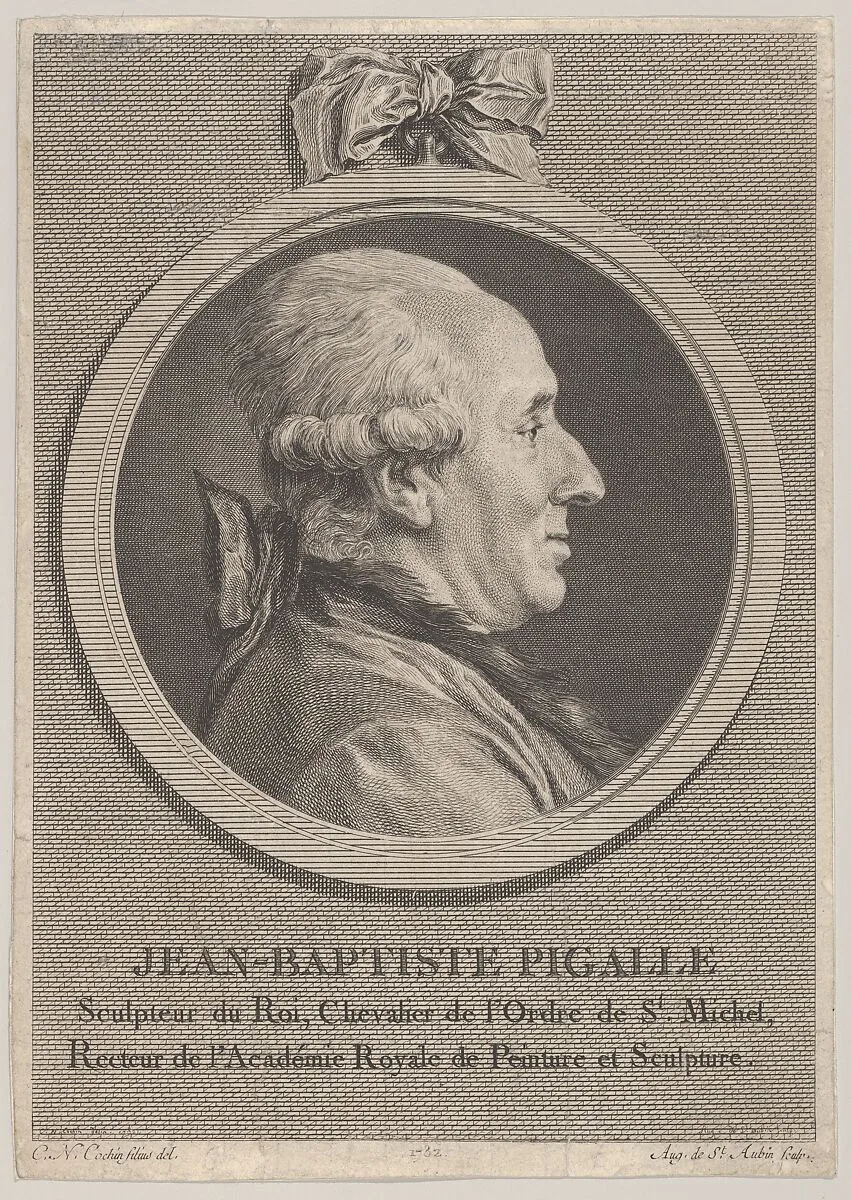 Portrait of Jean-Baptiste Pigalle — Augustin de Saint-Aubin|Charles Nicolas Cochin II
