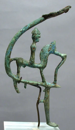 Bronze leg of a cauldron with horseman