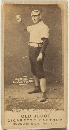 Henry Francis "Hank" O'Day, Pitcher, Washington Nationals, from the Old Judge series (N172) for Old Judge Cigarettes