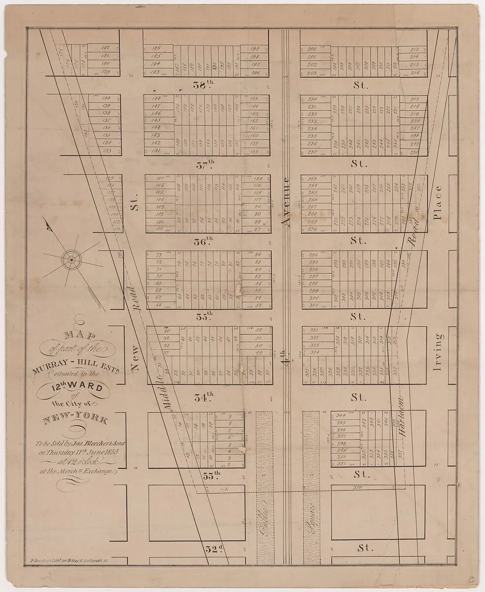 Map of part of the Murray-Hill Estate, Situated in the 12th Ward of the City of New York, to be sold by James Bleecker & Sons on Thursday 11th June 1835, at 12 o'clock, at the Merchant's Exchange — Prosper Desobry