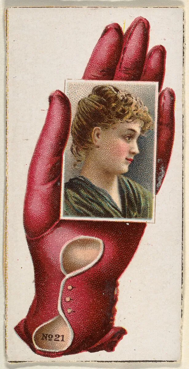 Card Number 21, cut-out from banner advertising the Opera Gloves series (G29) for Allen & Ginter Cigarettes — Allen & Ginter|American Tobacco Company