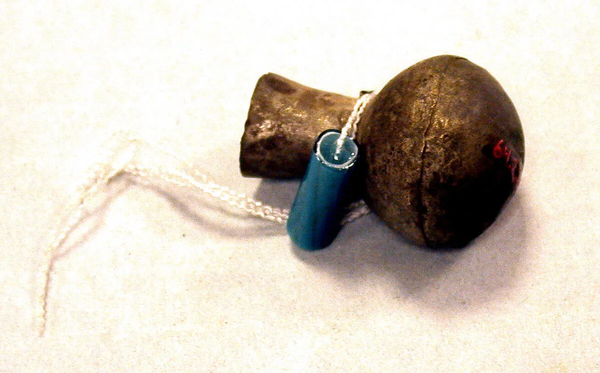 Miniature Hammered Silver Bottle with Blue Bead — Unknown