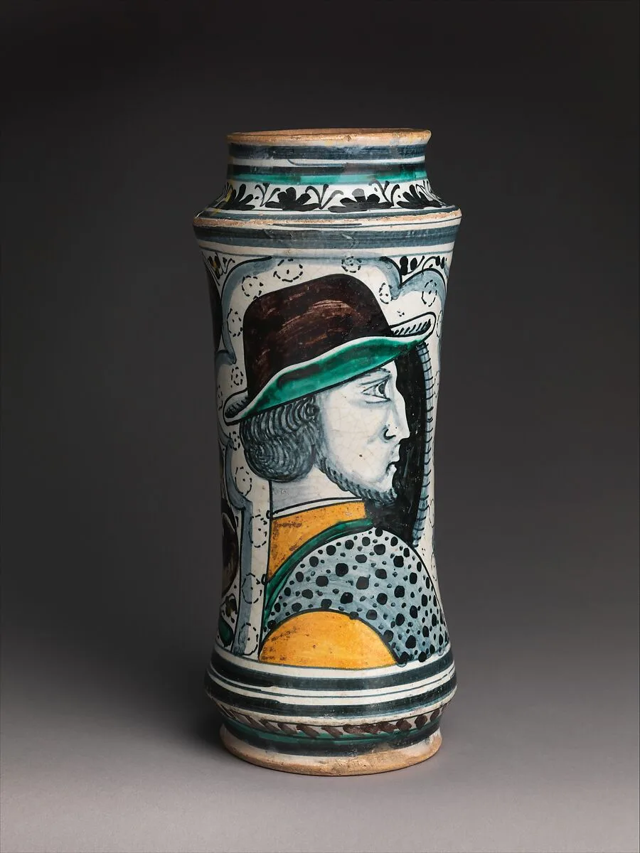 Storage jar (albarello) with a profile portrait — Unknown