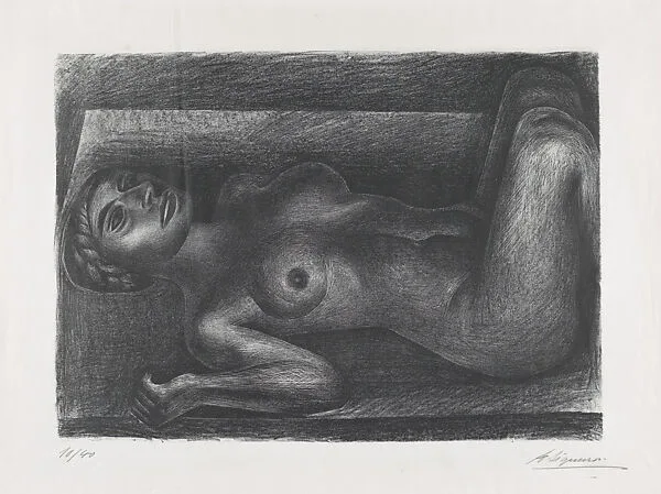 A naked woman laying down, her knees raised — David Alfaro Siqueiros