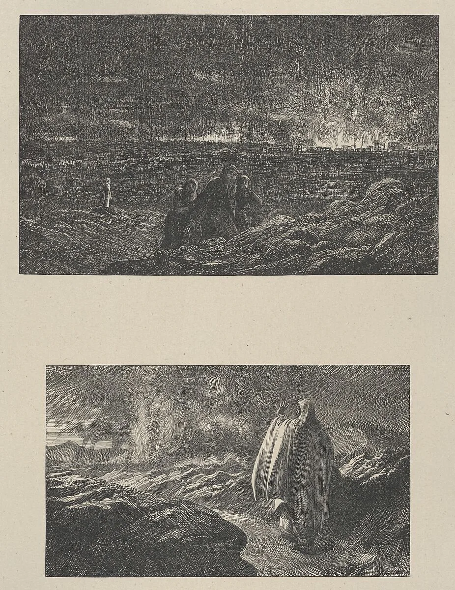 The Destruction of Sodom–Abraham Looking Towards Sodom, from "Dalziels' Bible Gallery" — Camden Press|Scribner and Welford|Dalziel Brothers|Thomas Dalziel