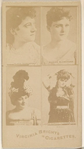 Clara Davenport/ Marion Blanchard/ Maud Waldemere, Corsair Co./ Laura Curtis, Corsair Co., from the Actors and Actresses series (N45, Type 4) for Virginia Brights Cigarettes