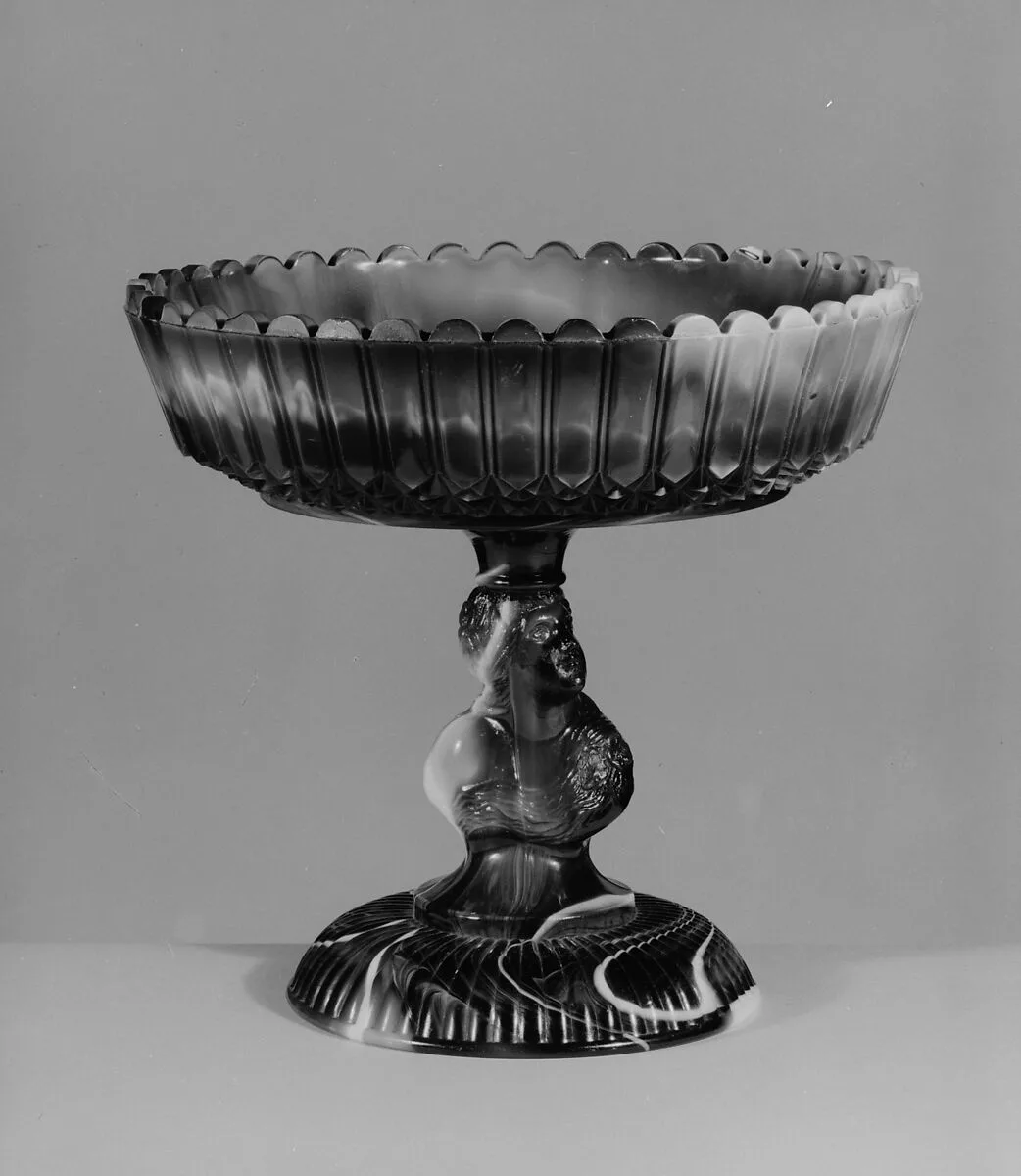 Purple marble glass compote — Challinor, Taylor and Company