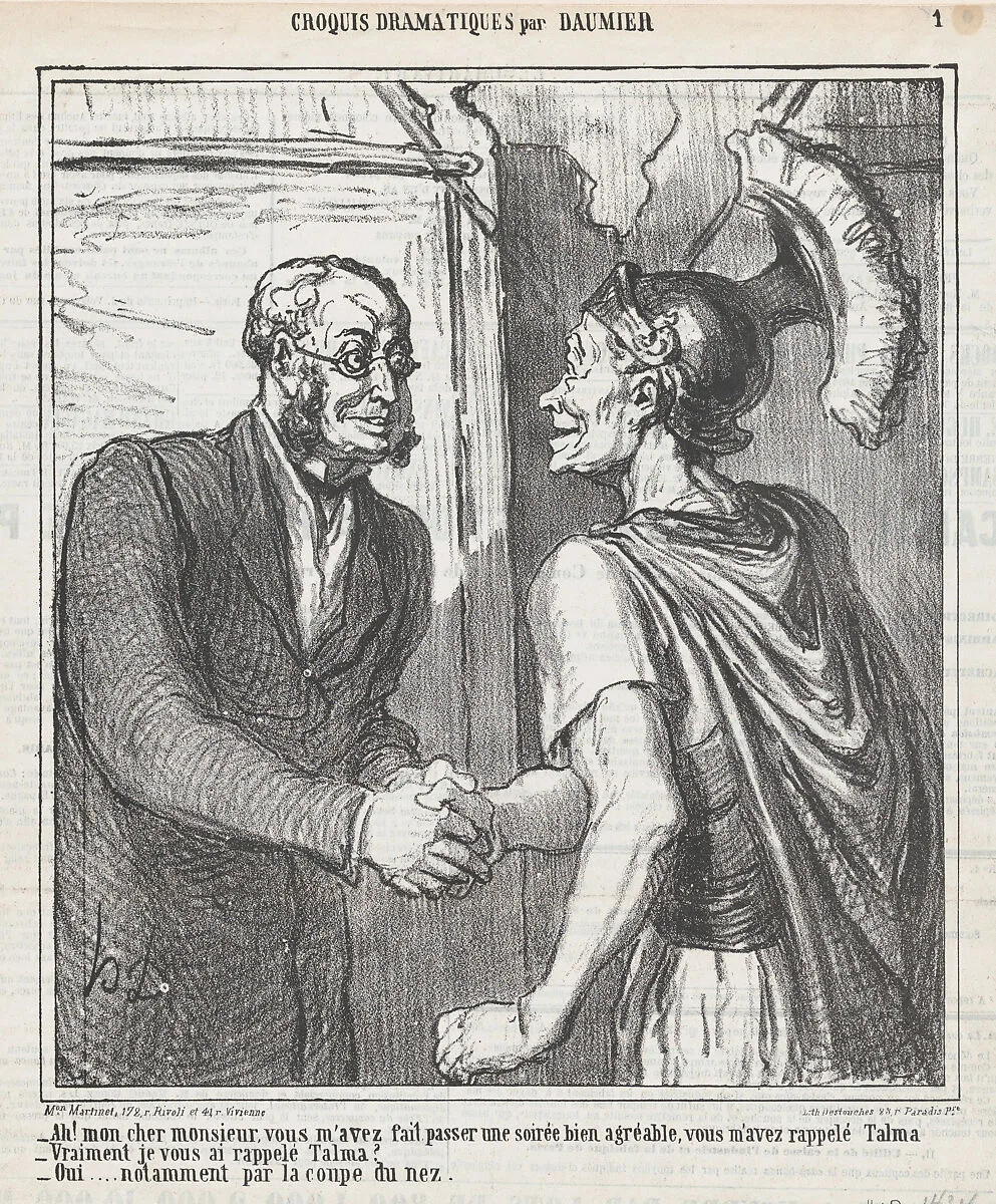 Ah, my dear sir, you have made my evening a very pleasant one..., from 'Dramatic sketches,' published in Le Charivari, April 13, 1864 — Aaron Martinet|Destouches|Honoré Daumier