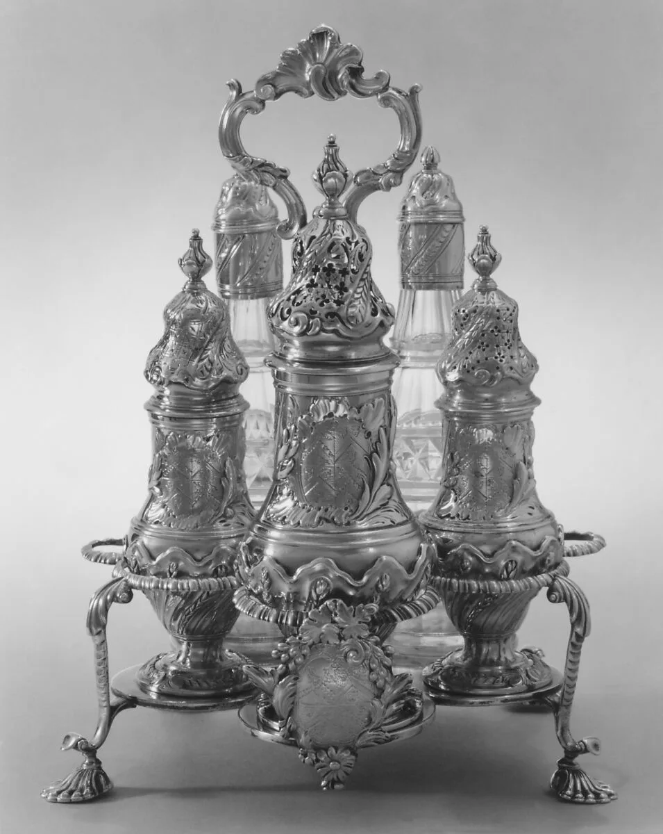 Warwick cruet stand with three casters and two bottles — Robert Peaston