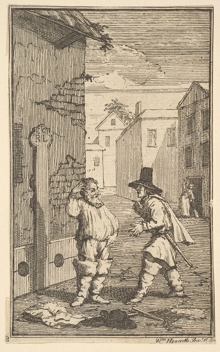 Hudubras and Ralpho Disputing (Seventeen Small Illustrations for Samuel Butler's Hudibras, no. 8) — William Hogarth|Samuel Butler