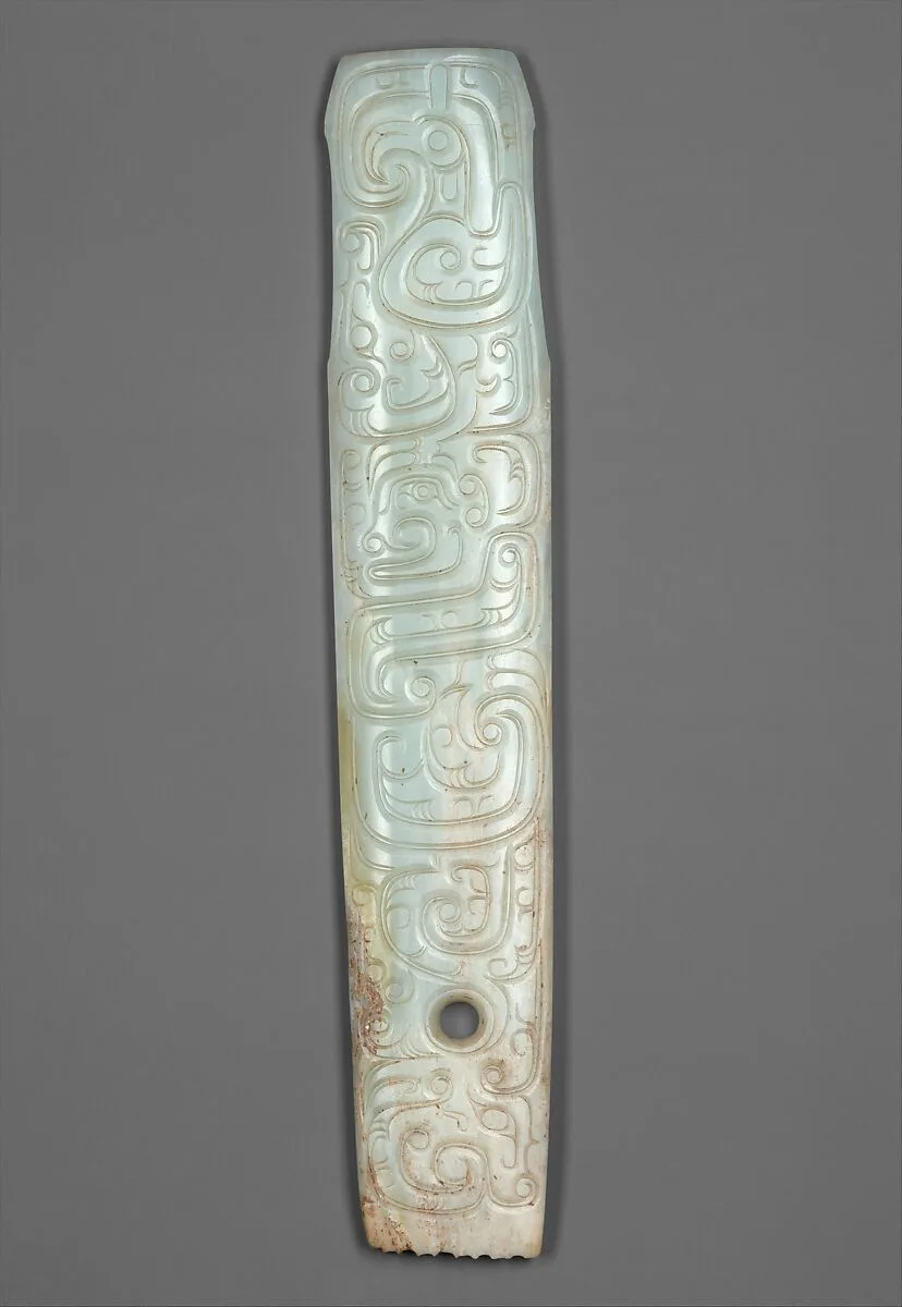 西周 鳳鳥紋玉柄饰|Handle-shaped blade — Unknown