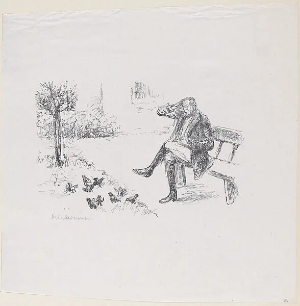 The Pensive Man Sitting on a Bench in a Park (Der Auf Einer Bank In Der Allee Sitzende Nachdenkliche Mann), from The Man of Fifty Years — Max Liebermann|Johann Wolfgang von Goethe|M. Hönemann|Bruno Cassirer