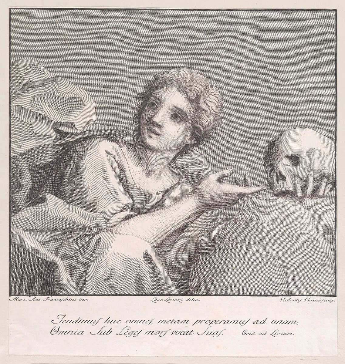 Allegorical figure with a skull — Marcantonio Franceschini|Lorenzo Lorenzi|Violante Vanni