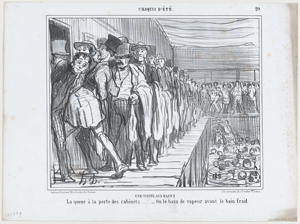 Une visite aux bains, from Croquis d'Été, published in Le Charivari, June 30, 1858 — Aaron Martinet|Honoré Daumier|Destouches
