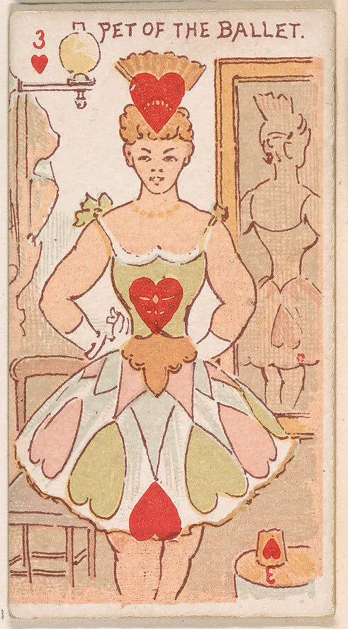 Three of Hearts, Pet of the Ballet, from Harlequin Cards, 2nd Series (N220) issued by Kinney Bros. — Kinney Brothers Tobacco Company
