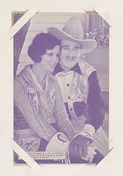 Wm. Desmond & Lola Todd in "Return of the Riddle Rider" from Western Stars or Scenes Exhibit Cards series (W412) — Unknown