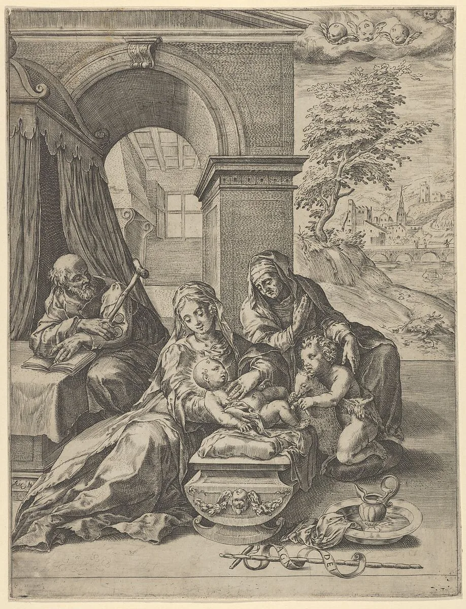 The Holy Family with Saint Anne and the young Saint John the Baptist — Cherubino Alberti (Zaccaria Mattia)