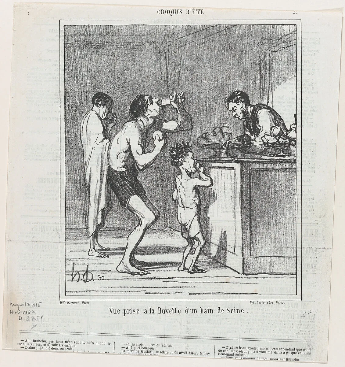 View of a refreshment stand at a bath on the Seine, from 'Summer sketches,' published in Le Charivari, August 3, 1865 — Honoré Daumier