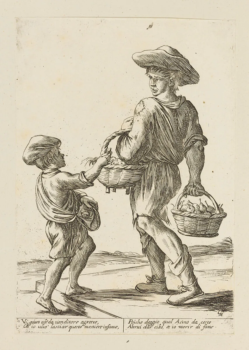 Fruit Seller, from Di Bologna l'Arti per via D'An.ibal' Ca.rac, plate 22 — Giuseppe Maria Mitelli|Annibale Carracci|Giovanni Giacomo De Rossi
