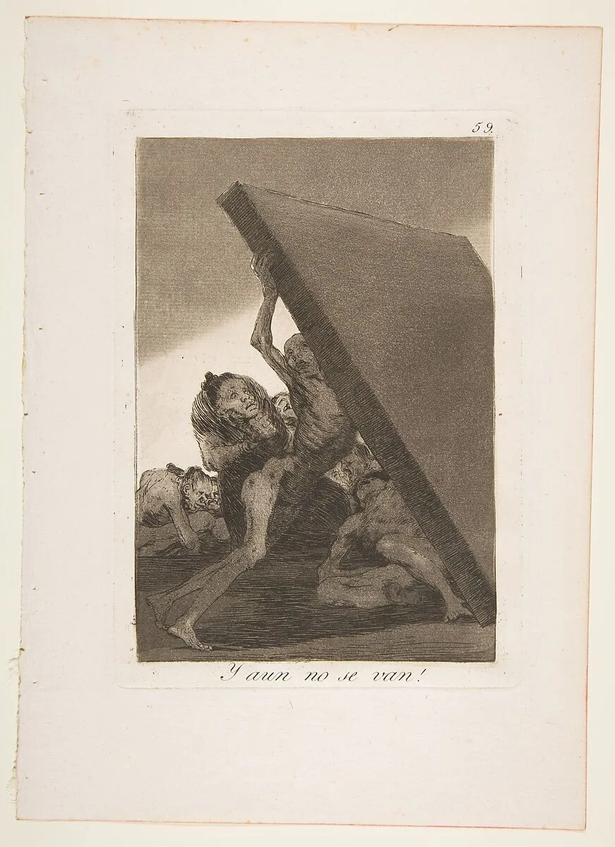 Plate 59 from "Los Caprichos": And still they don't go! (Y aun no se van!) — Goya (Francisco de Goya y Lucientes)