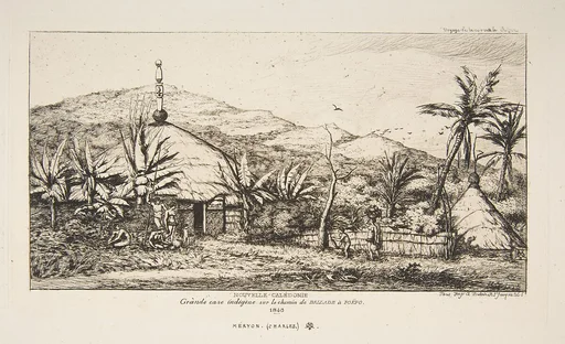 New Caledonia: Large native hut on the road from Balade to Puebo, 1845