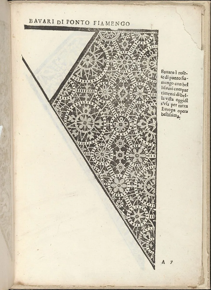 Ornamento nobile...Fatta da Lucretia Romana (Libro V of the Corona), page 7 (recto) — Alessandro de' Vecchi|Cesare Vecellio