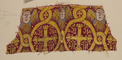 Fragment of woven silk with Seraphim and Crosses