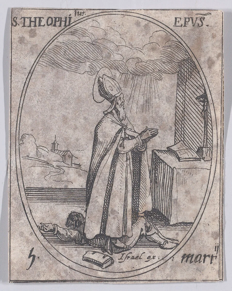 S. Théophile, évêque (St. Theophilus, Bishop), March 5th, from "Les Images De Tous Les Saincts et Saintes de L'Année" (Images of All of the Saints and Religious Events of the Year) — Jacques Callot|Israël Henriet