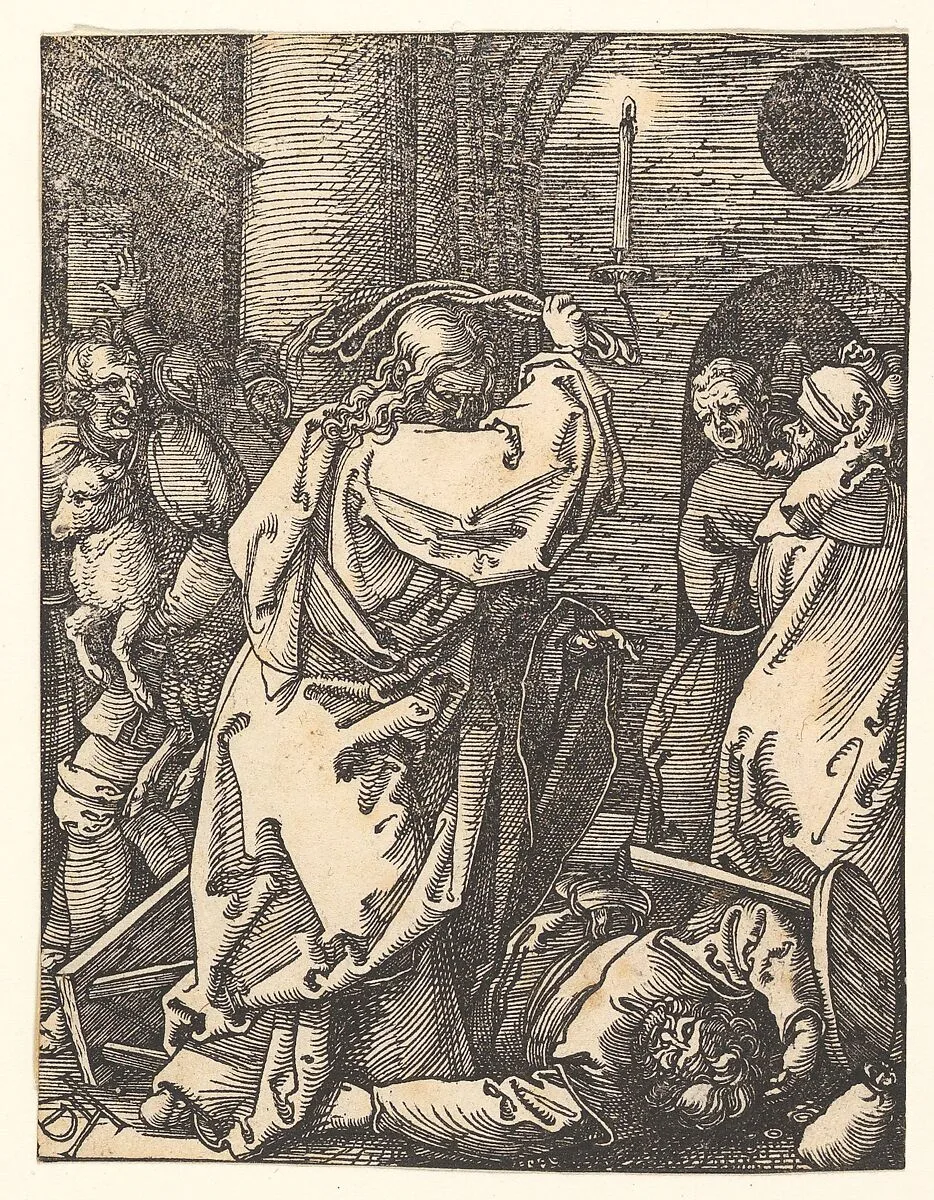Christ Expelling the Money Lenders, from "The Small Passion" — Albrecht Dürer