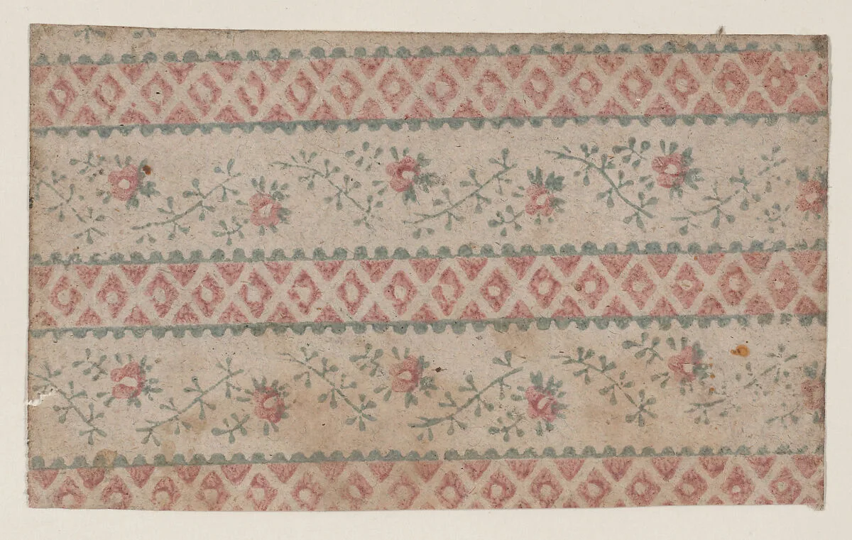 Sheet with two borders with floral and stripe designs — Anonymous