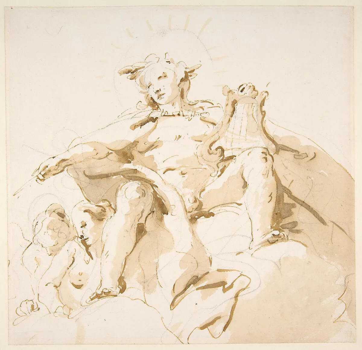 Apollo Seated on Clouds, Two Figures at Left — Giovanni Battista Tiepolo