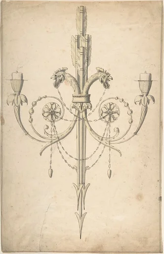 Design for a Girandole Composed of Three Clasping Arrows and Candle-branches Terminating in Cockerel Heads