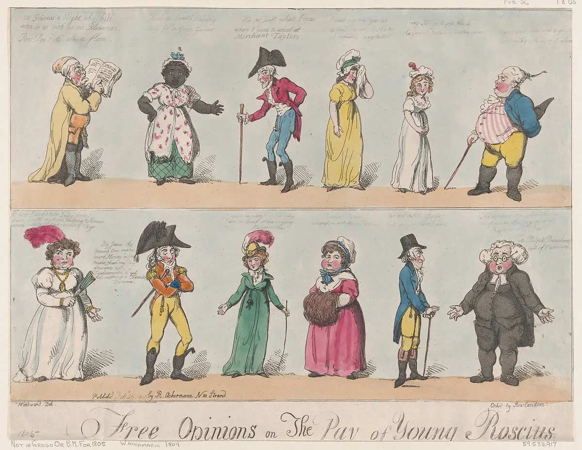 Free Opinions on The Pay of Young Roscius — George Murgatroyd Woodward|Rudolph Ackermann, London|Thomas Rowlandson
