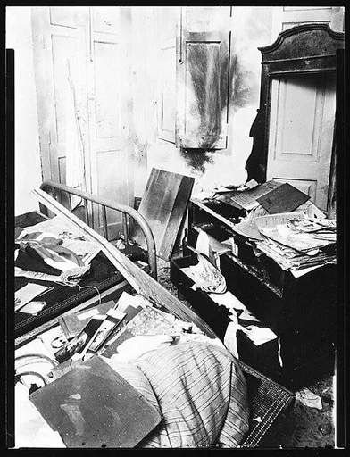 [Copy of Newspaper File Photograph: Ransacked Bedroom, Probably Havana]