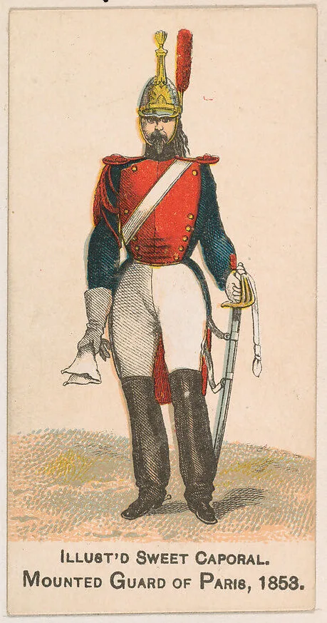 Mounted Guard of Paris, 1853, from the Military Series (N224) issued by Kinney Tobacco Company to promote Sweet Caporal Cigarettes — Kinney Brothers Tobacco Company