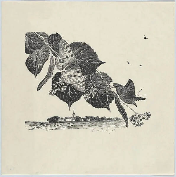 Butterflies on a branch, from the portfolio of the Swedish Fine Art Print Society (Föreningen för Grafisk Konst) — Föreningen för Grafisk Konst|Harald Sallberg