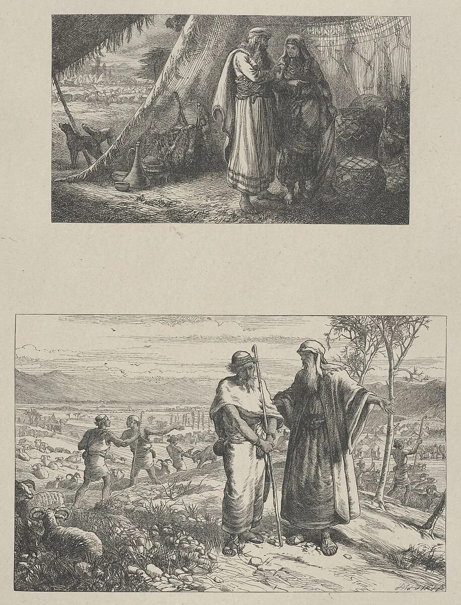 Abram Instructing Sarah–Abram Parting from Lot, from "Dalziels' Bible Gallery" — Camden Press|Scribner and Welford|Dalziel Brothers|Thomas Dalziel