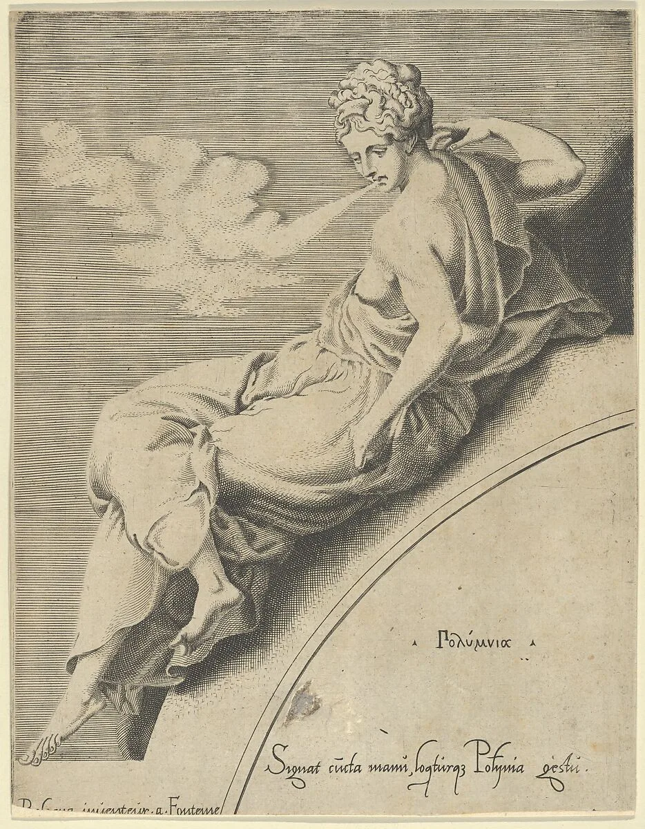 Polyhymnia, from "The Muses and the Three Great Goddesses" — Francesco Primaticcio|Léon Davent|Anonymous, Italian, 16th century