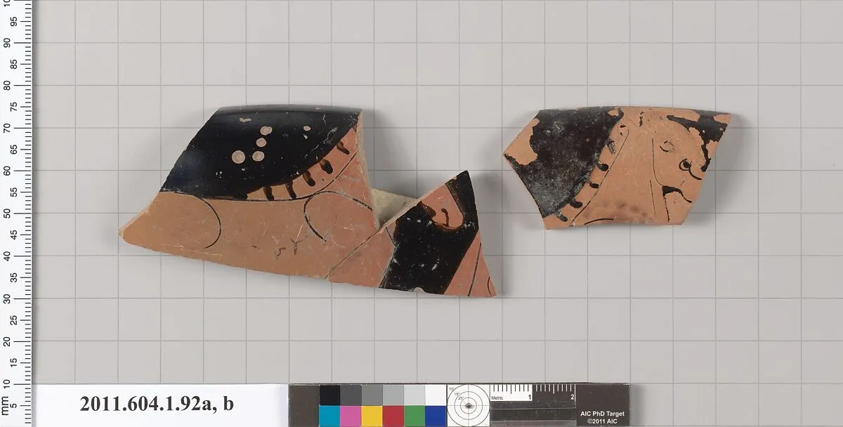 Terracotta rim fragments of a kylix (drinking cup) — Painter of London D 12